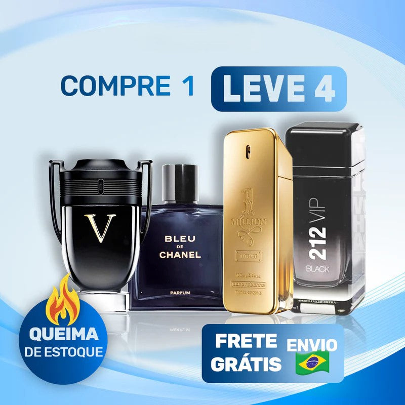 Coleção Exclusiva de Perfumes Masculinos - 4 Frascos Importados de 100ml: 1 Million, 212, Invictus e BLEU